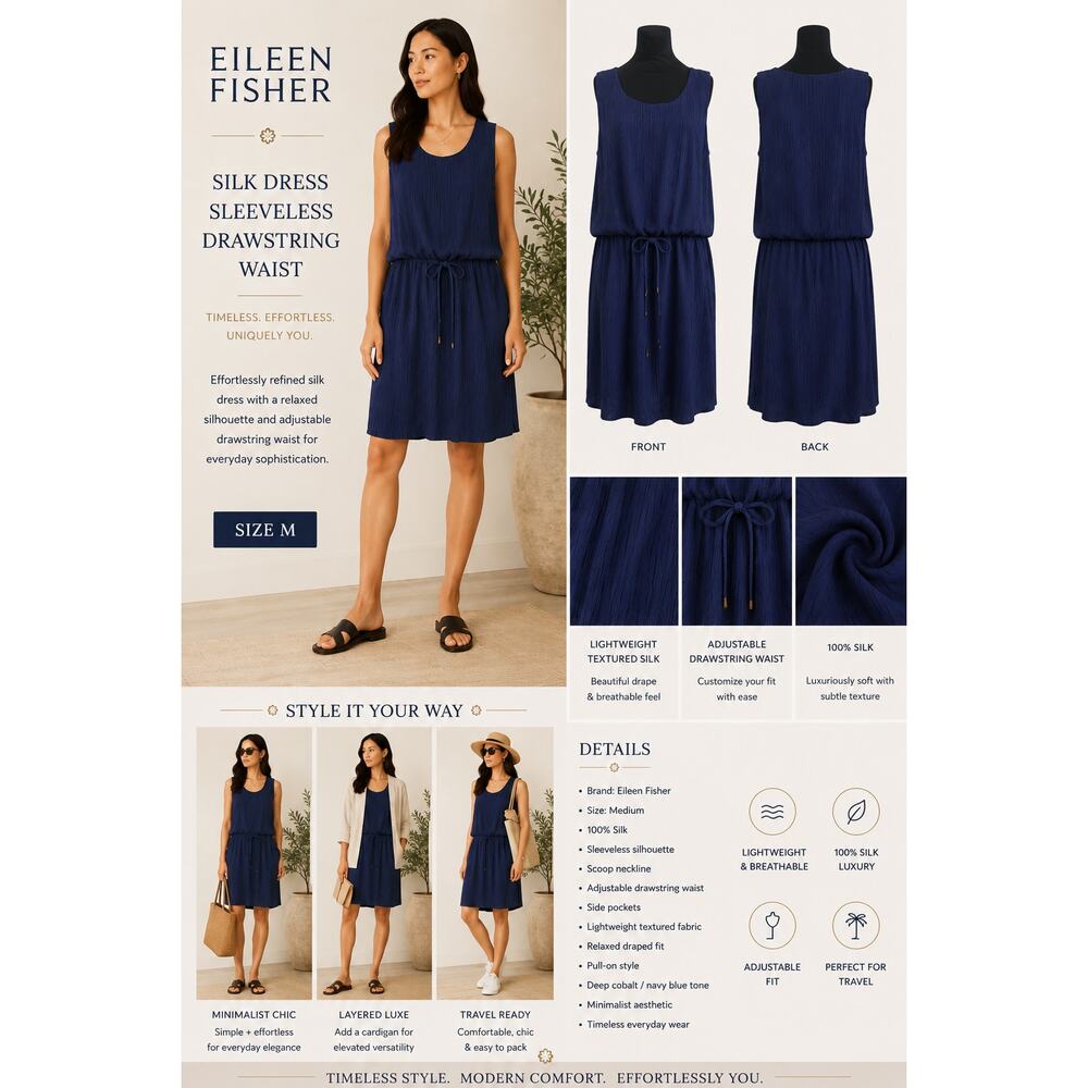 Eileen Fisher Shima Purple Black Print Silk Sleeveless Dress SZM Classic
